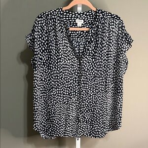 J. Crew Blackand White‎ Dotted Blouse XL Cap Sleeve